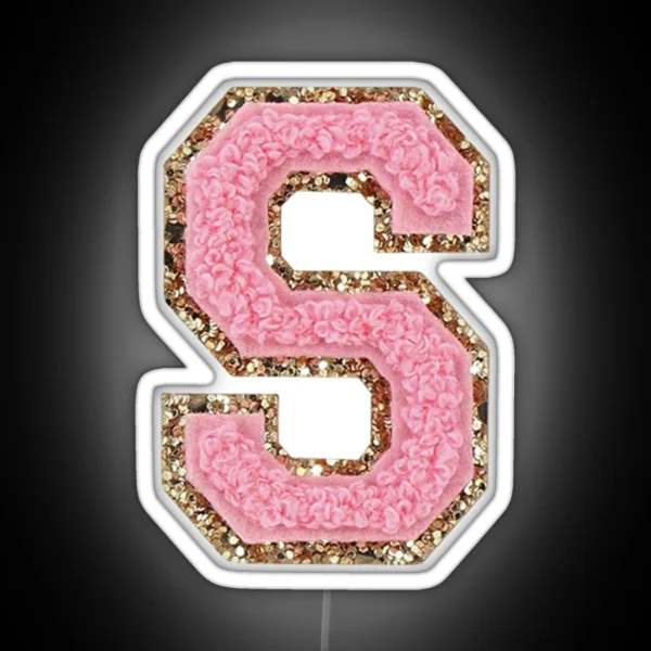 Preppy Pink Varsity Letter S RGB Neon Sign