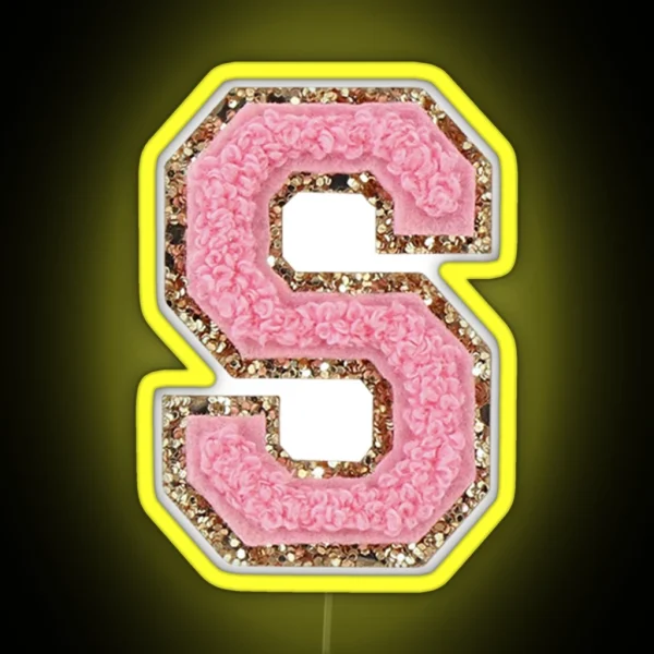 Preppy Pink Varsity Letter S RGB Neon Sign