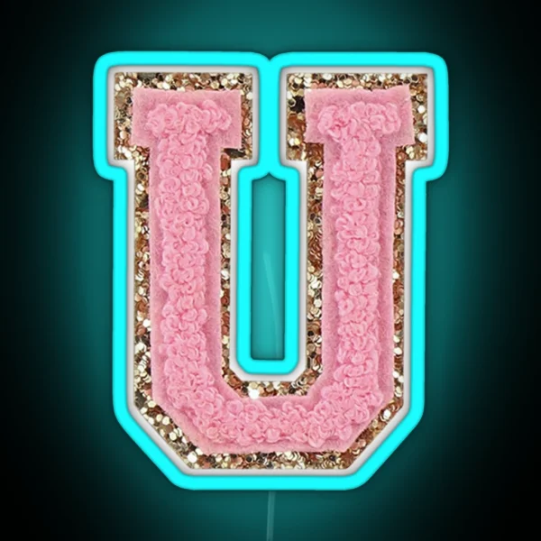 Preppy Pink Varsity Letter U RGB Neon Sign