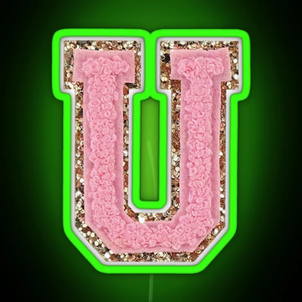 Preppy Pink Varsity Letter U RGB Neon Sign