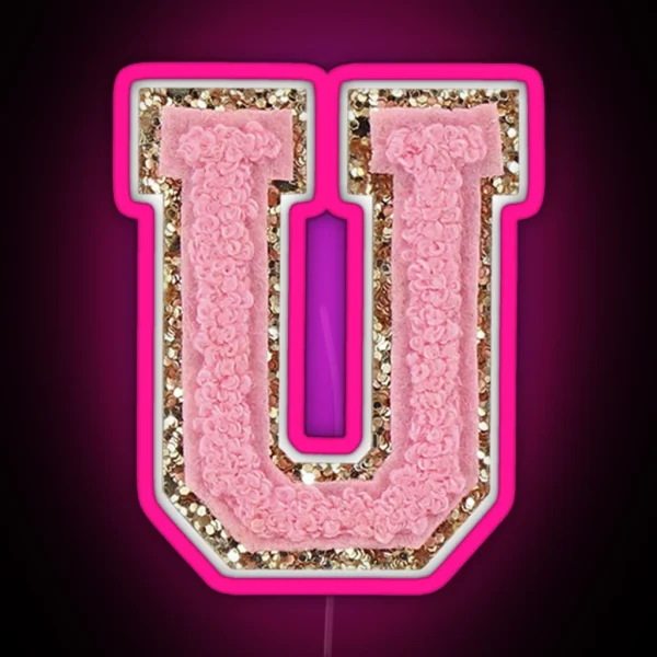 Preppy Pink Varsity Letter U RGB Neon Sign