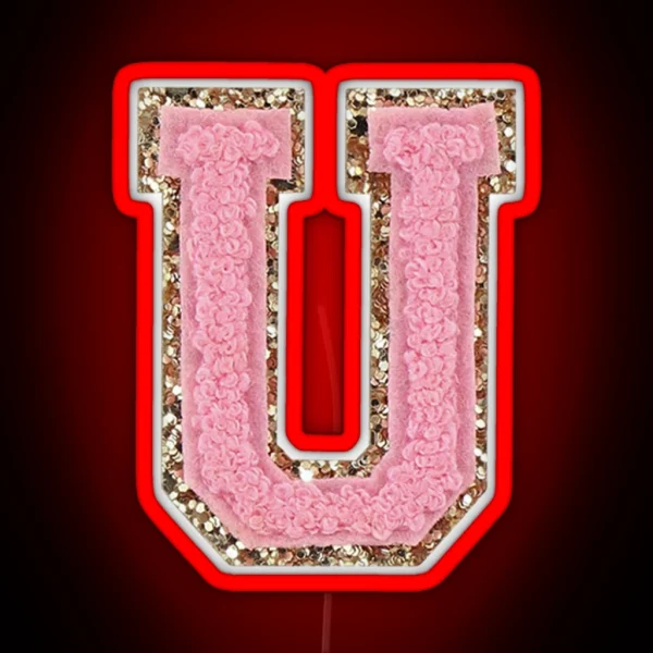Preppy Pink Varsity Letter U RGB Neon Sign