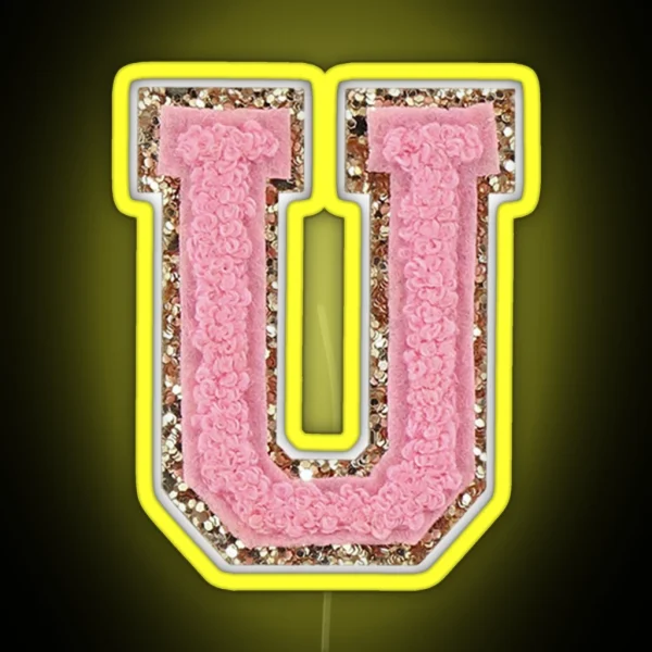 Preppy Pink Varsity Letter U RGB Neon Sign