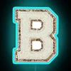 preppy neon sign with varsity letter B in white and blue