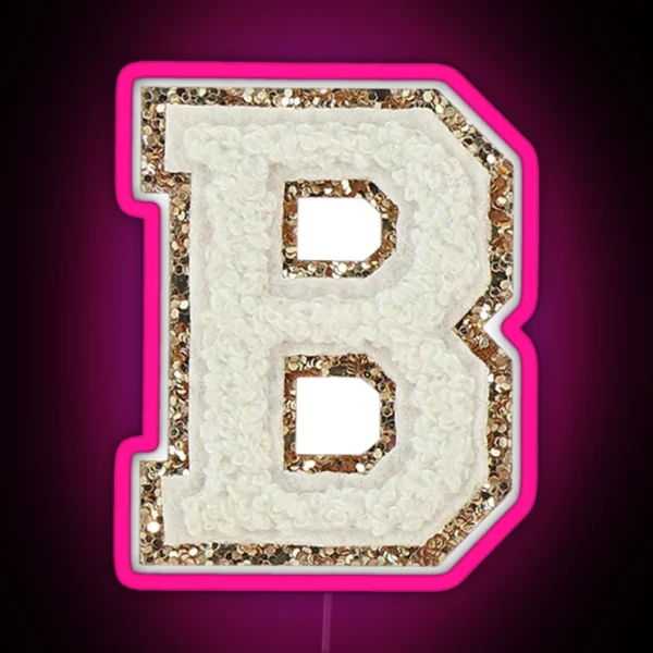 Preppy White Varsity Letter B RGB Neon Sign