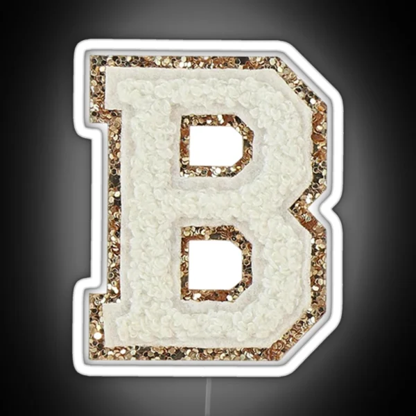 Preppy White Varsity Letter B RGB Neon Sign