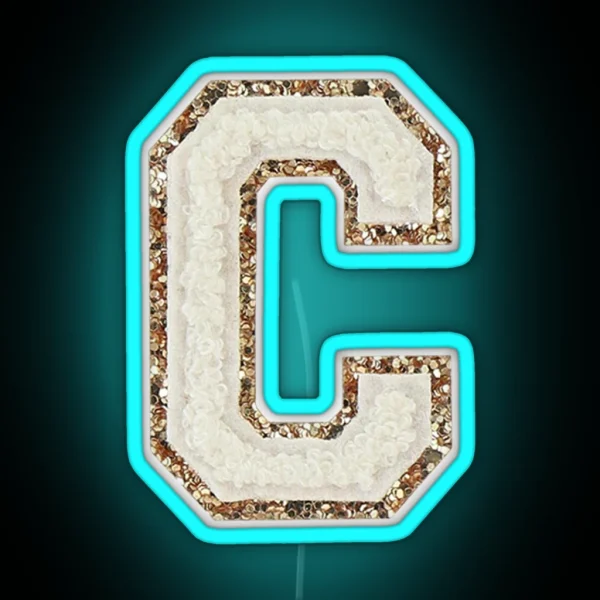 Preppy White Varsity Letter C RGB Neon Sign