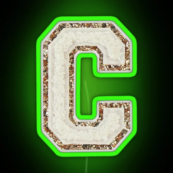 Preppy White Varsity Letter C RGB Neon Sign