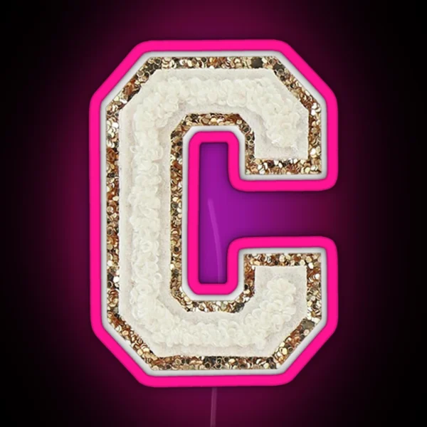 Preppy White Varsity Letter C RGB Neon Sign