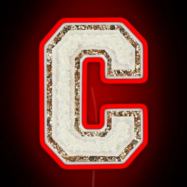 Preppy White Varsity Letter C RGB Neon Sign