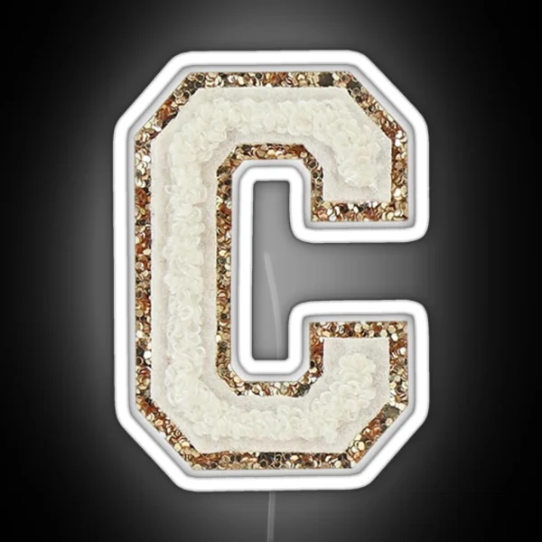 Preppy White Varsity Letter C RGB Neon Sign