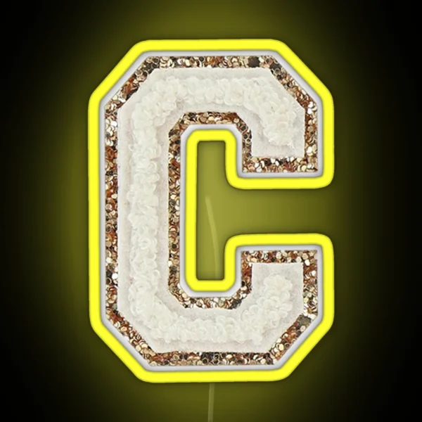 Preppy White Varsity Letter C RGB Neon Sign