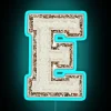 preppy white varsity letter E neon sign rgb vibrant blue
