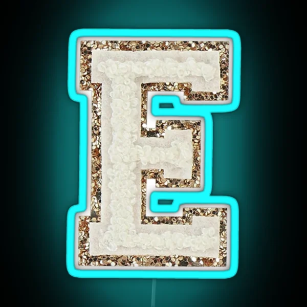 Preppy White Varsity Letter E RGB Neon Sign