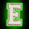 Preppy Varsity Letter E Neon Sign with RGB Lighting on Green Background