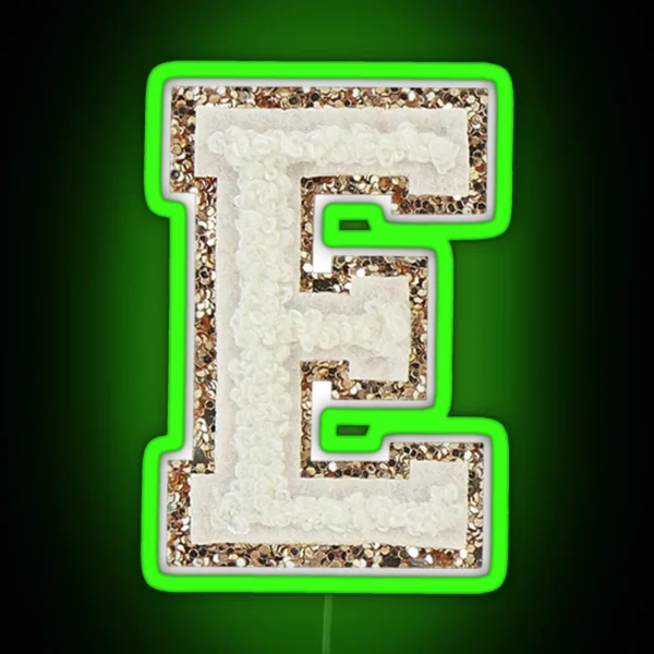Preppy White Varsity Letter E RGB Neon Sign