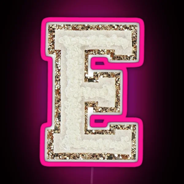 Preppy White Varsity Letter E RGB Neon Sign