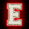 preppy white varsity letter e rgb neon sign red