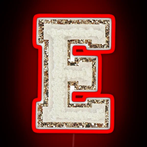 Preppy White Varsity Letter E RGB Neon Sign
