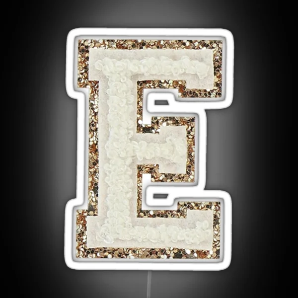 Preppy White Varsity Letter E RGB Neon Sign