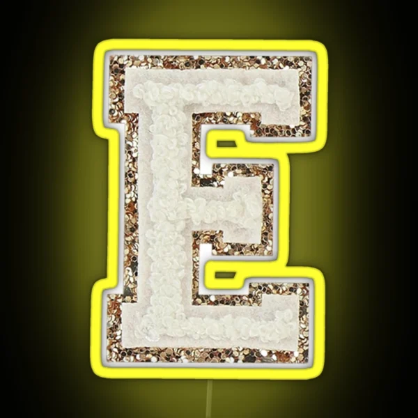 Preppy White Varsity Letter E RGB Neon Sign
