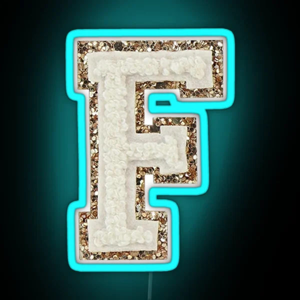 Preppy White Varsity Letter F RGB Neon Sign