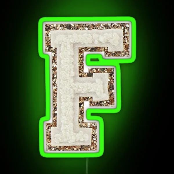 Preppy White Varsity Letter F RGB Neon Sign