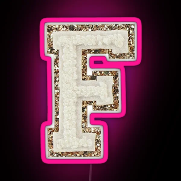 Preppy White Varsity Letter F RGB Neon Sign