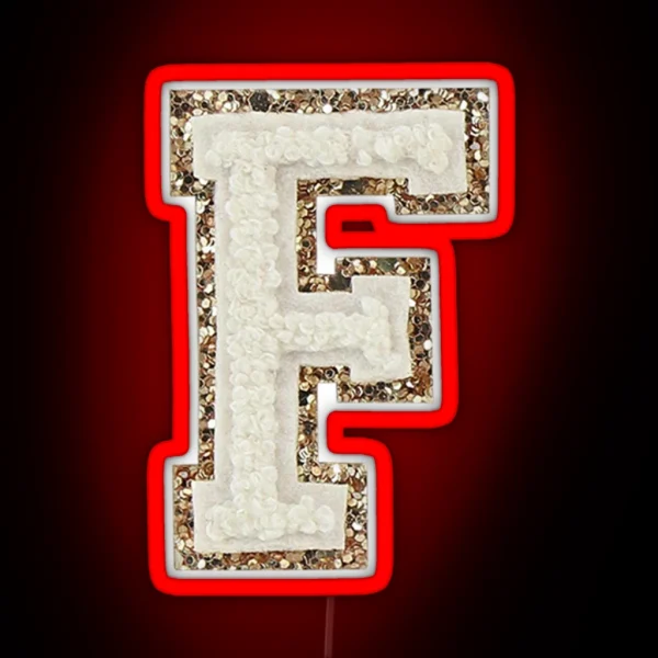 Preppy White Varsity Letter F RGB Neon Sign