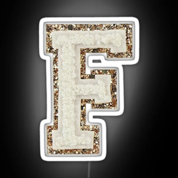 Preppy White Varsity Letter F RGB Neon Sign