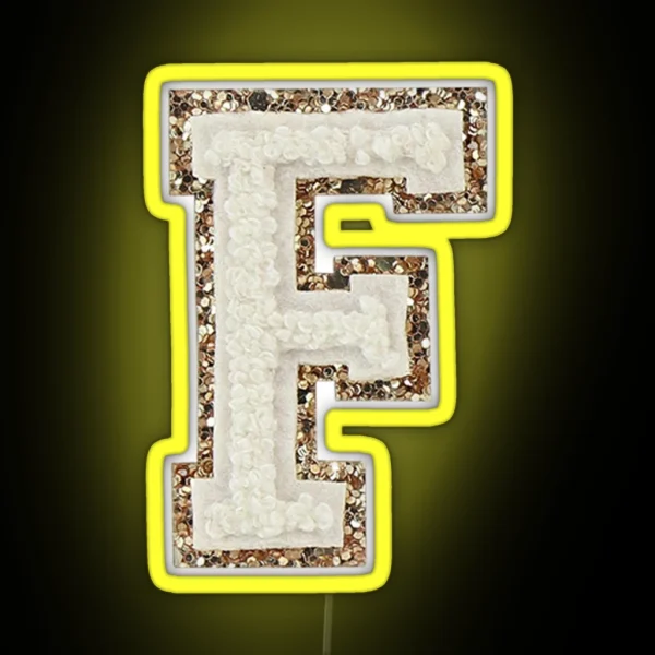 Preppy White Varsity Letter F RGB Neon Sign