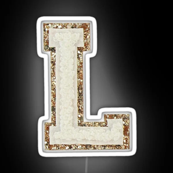 Preppy White Varsity Letter L RGB Neon Sign