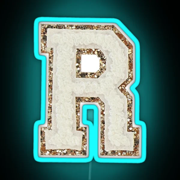 Preppy White Varsity Letter R RGB Neon Sign