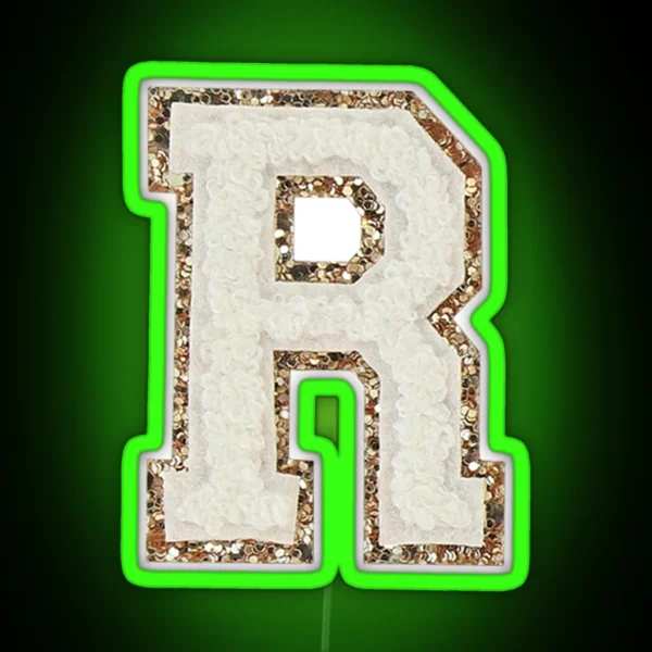 Preppy White Varsity Letter R RGB Neon Sign