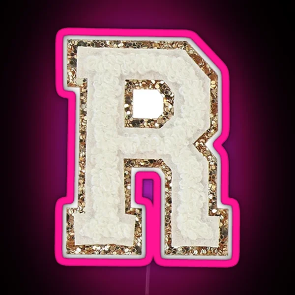 Preppy White Varsity Letter R RGB Neon Sign
