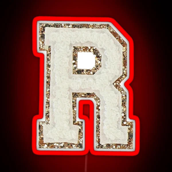 Preppy White Varsity Letter R RGB Neon Sign