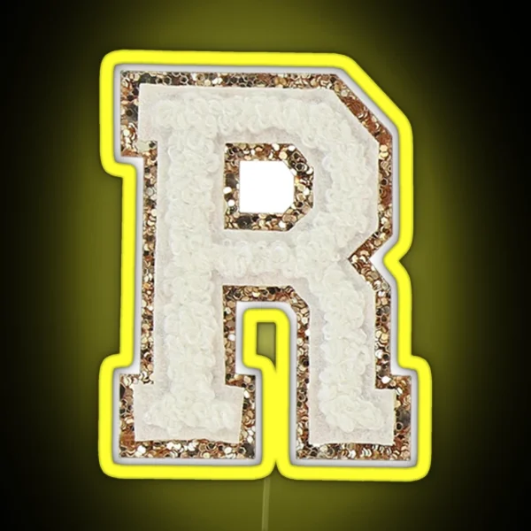 Preppy White Varsity Letter R RGB Neon Sign