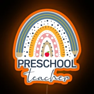 Preschool Teacher With Rainbow Design RGB Neon Sign