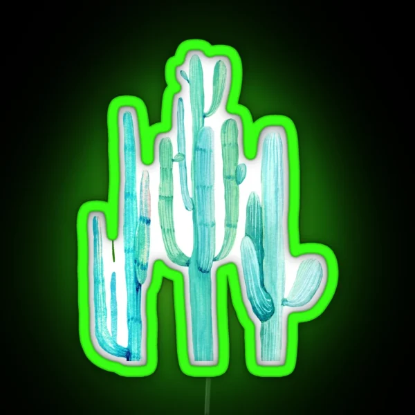 Pretty Cactus Turquoise Desert Cacti Wall Art Three Amigos RGB Neon Sign