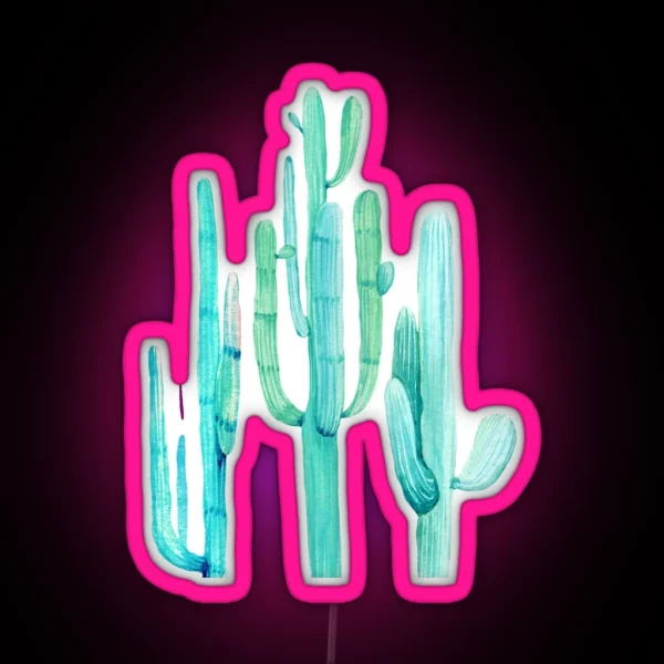 Pretty Cactus Turquoise Desert Cacti Wall Art Three Amigos RGB Neon Sign