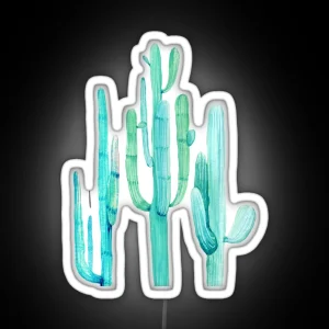 Pretty Cactus Turquoise Desert Cacti Wall Art Three Amigos RGB Neon Sign