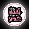 neon sign for nail tech displaying 'pretty nails make me smile' in rgb colors.