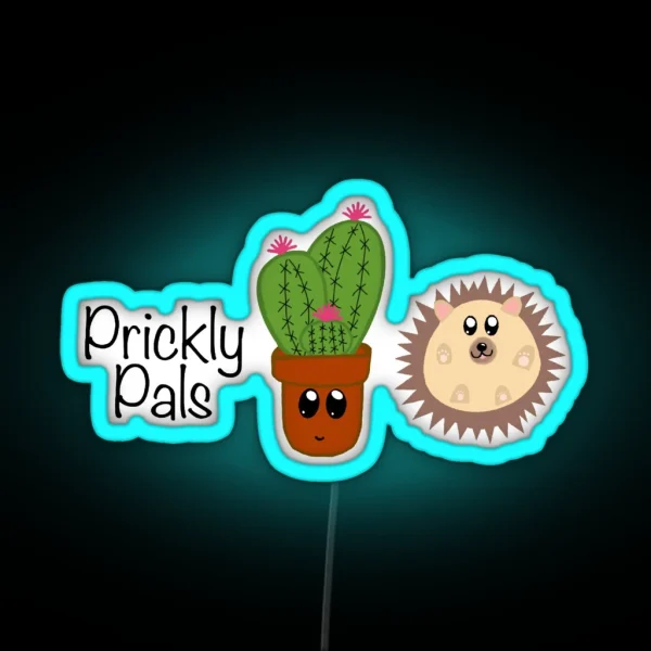 Prickly Pals Hedgie And Cactus RGB Neon Sign