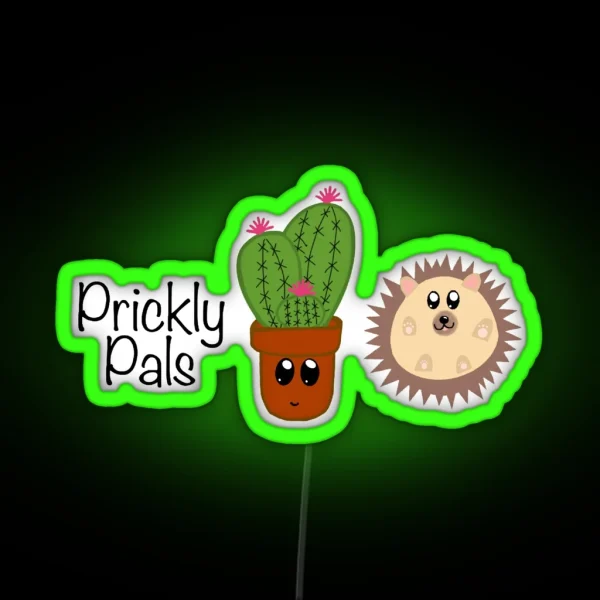 Prickly Pals Hedgie And Cactus RGB Neon Sign