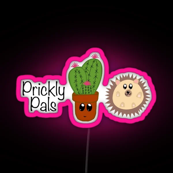Prickly Pals Hedgie And Cactus RGB Neon Sign