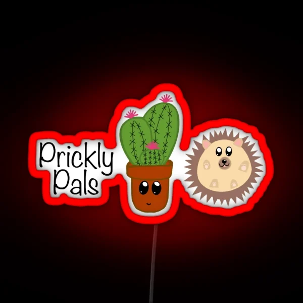 Prickly Pals Hedgie And Cactus RGB Neon Sign