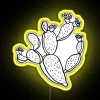 Vibrant neon yellow cactus design featuring a prickly pear cactus, styled as an RGB neon sign.
