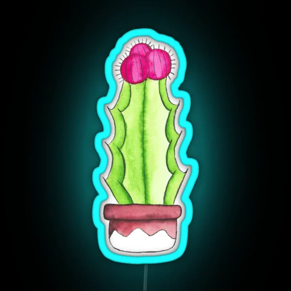 Prickly Watercolor Cactus RGB Neon Sign