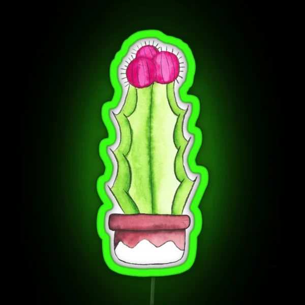 Prickly Watercolor Cactus RGB Neon Sign