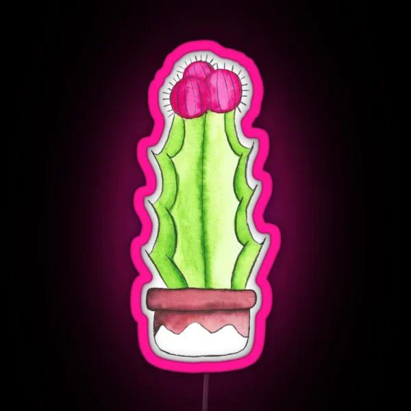 Prickly Watercolor Cactus RGB Neon Sign